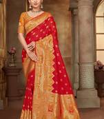 Red woven banarasi silk saree 
