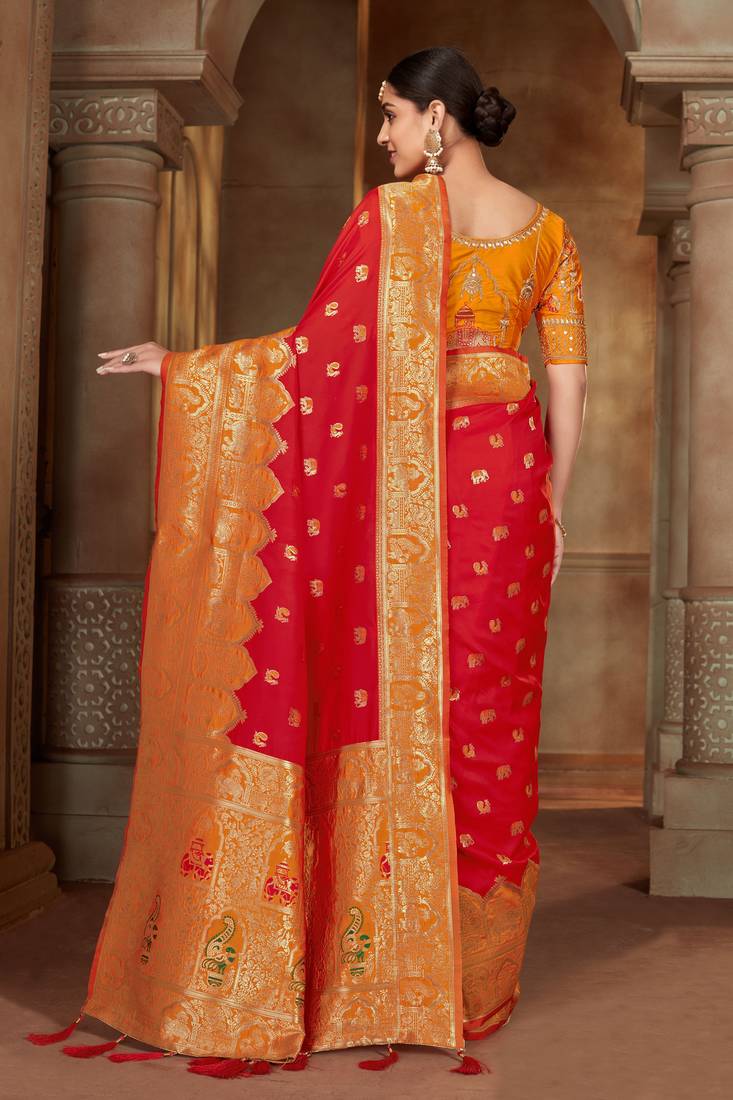 Red woven banarasi silk saree 
