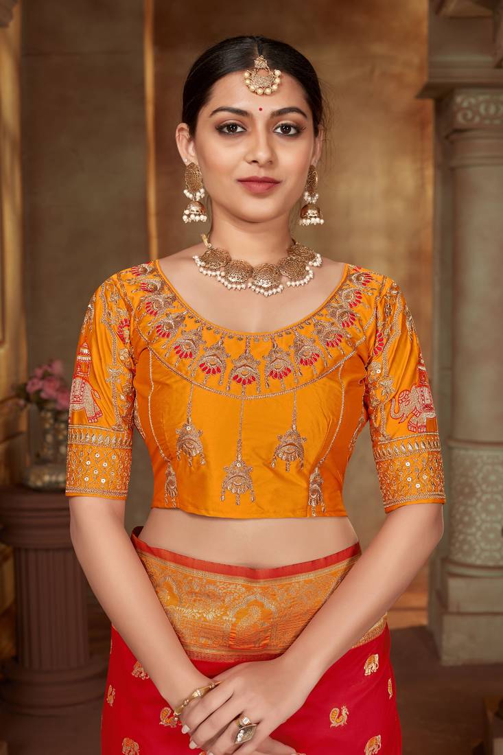 Red woven banarasi silk saree 