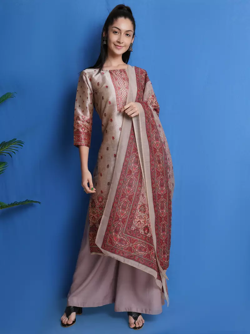 Beige digital print pure silk salwar