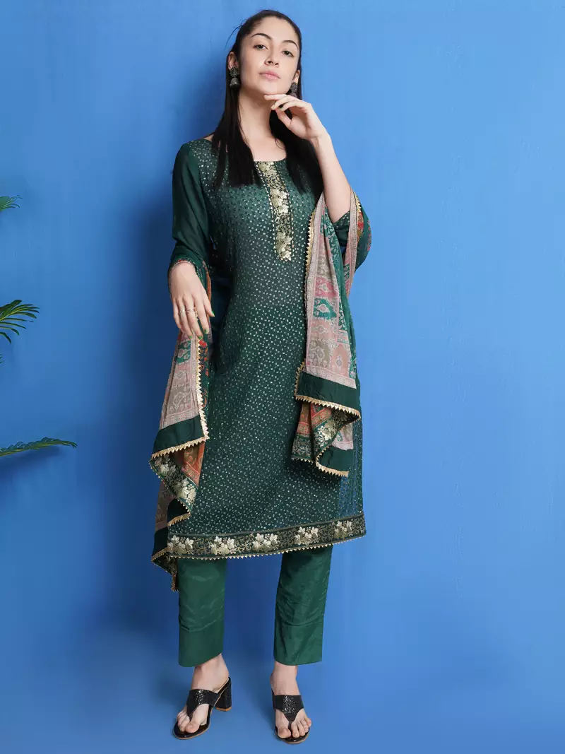 Green embroidered chiffon salwar