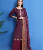 Wine embroidered chiffon salwar