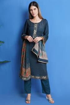 Teal embroidered chiffon salwar