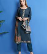 Teal embroidered chiffon salwar