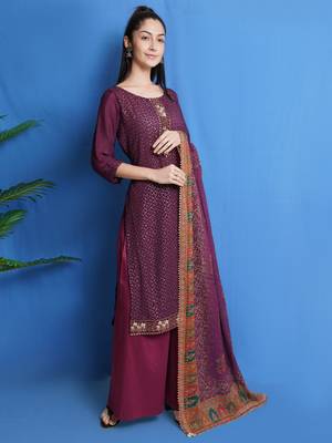 Wine embroidered chiffon salwar 2