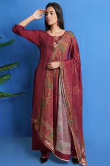 Maroon embroidered chiffon salwar