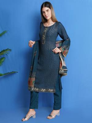 Teal embroidered chiffon salwar 2
