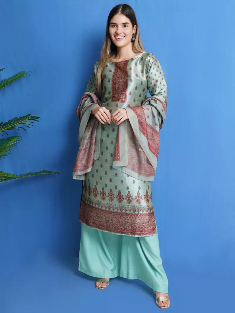 Green digital print pure silk salwar