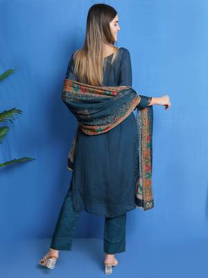 Teal embroidered chiffon salwar 3