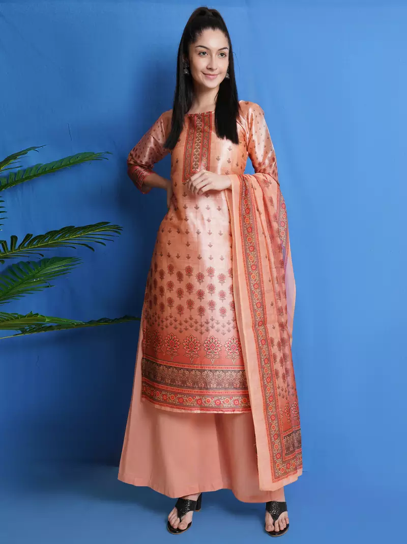 Peach digital print pure silk salwar