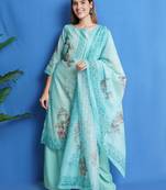 Turquoise digital print chanderi silk salwar