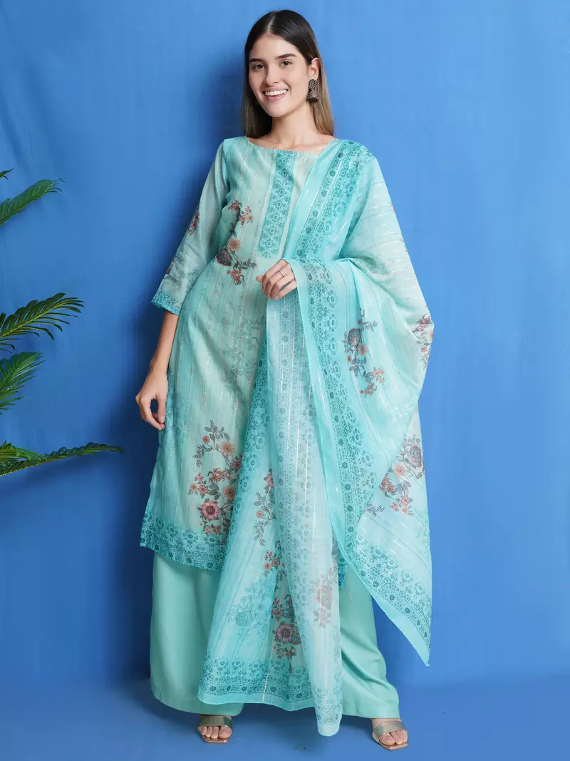 Turquoise digital print chanderi silk salwar