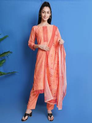 Orange digital print chanderi silk salwar 1