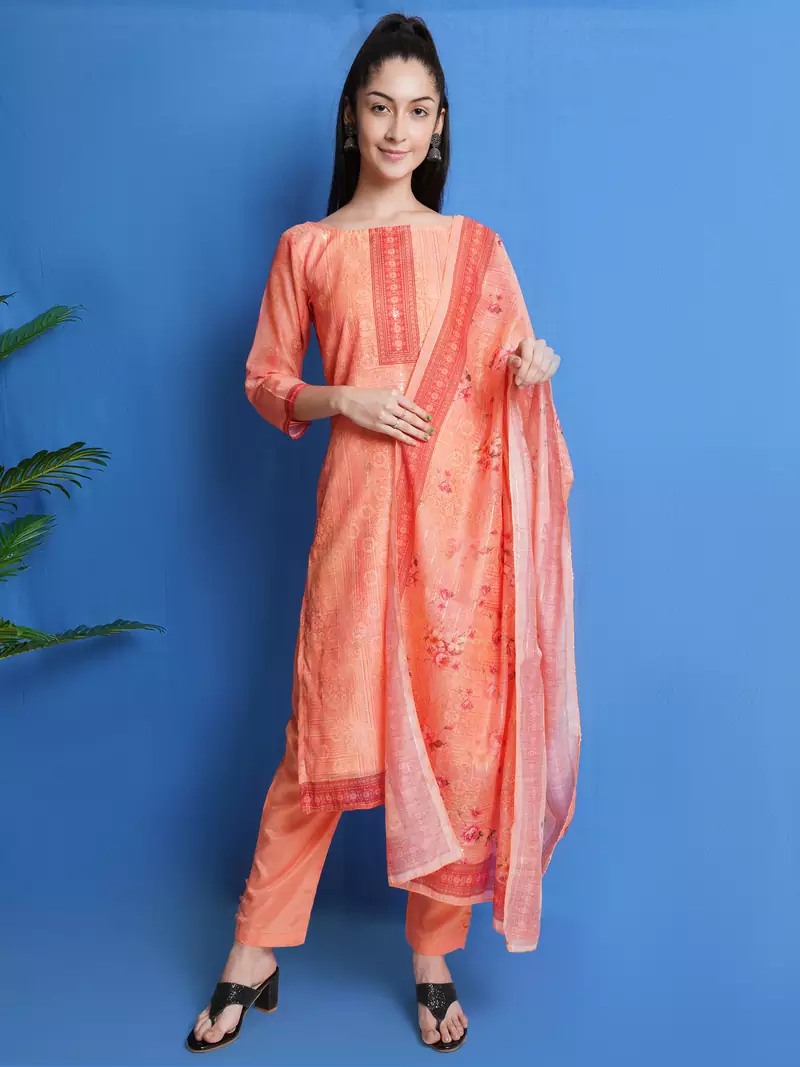 Orange digital print chanderi silk salwar