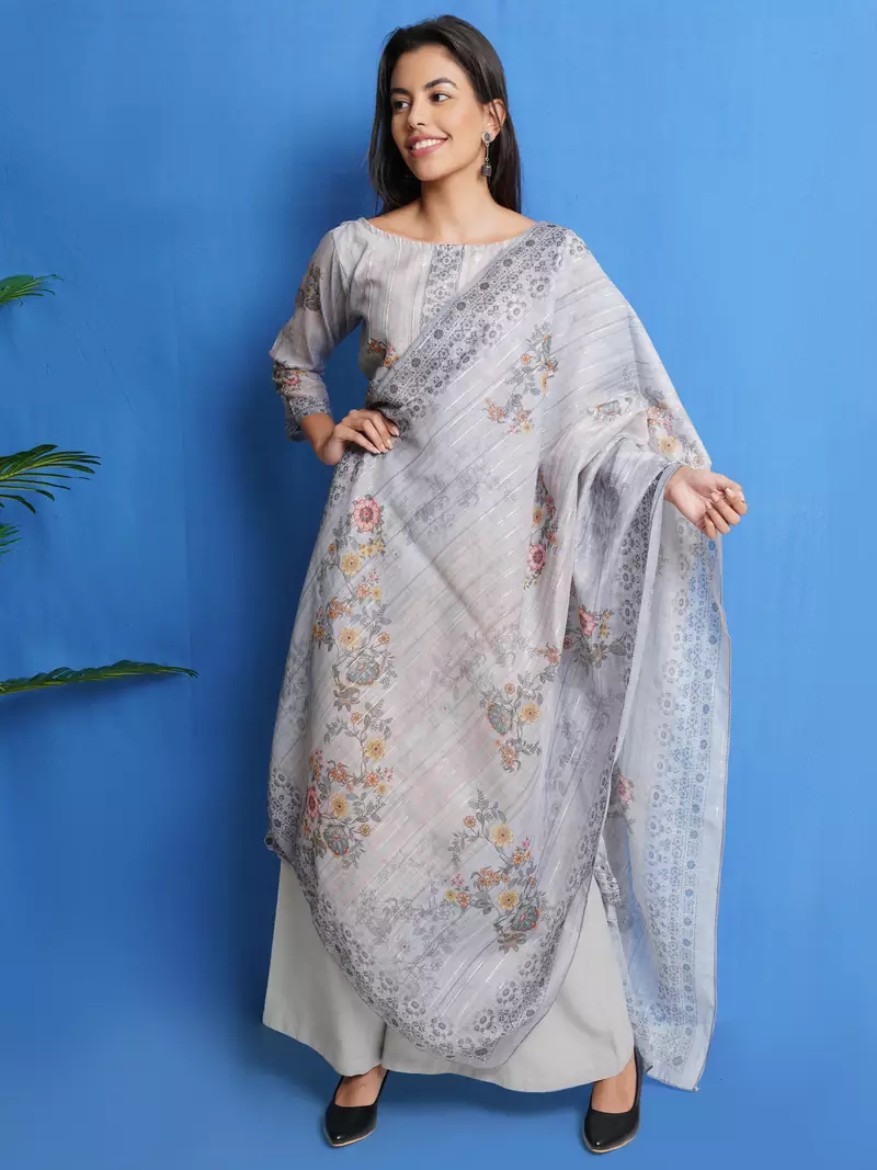 Grey digital print chanderi silk salwar
