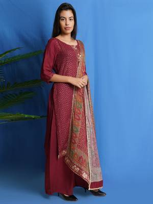 Maroon embroidered chiffon salwar 2