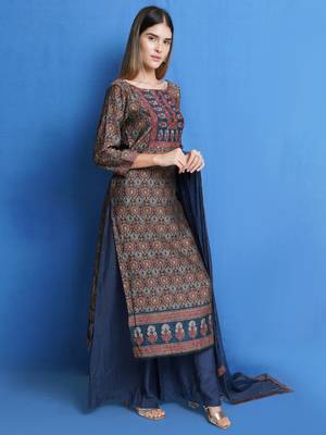 Navy blue digital print pure silk salwar 2