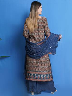 Navy blue digital print pure silk salwar 3