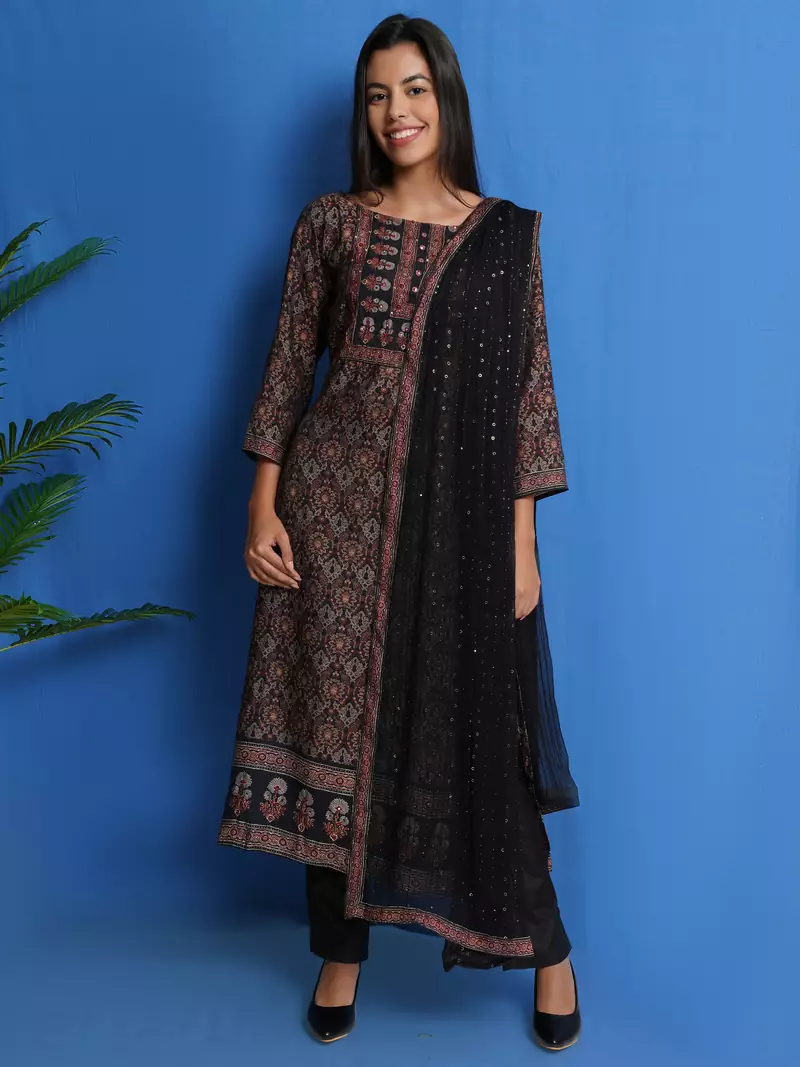 Black digital print pure silk salwar