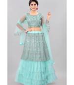 Angel Trends Sky Blue Net Zari work Semi Stitched Lehenga Choli with Dupatta