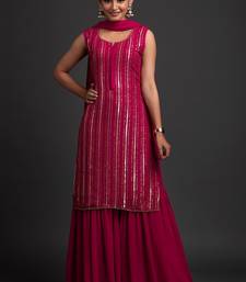 Pink Color Embroidered Sequence Work Georgette Staright Kurti and Sharara Set With Dupatta