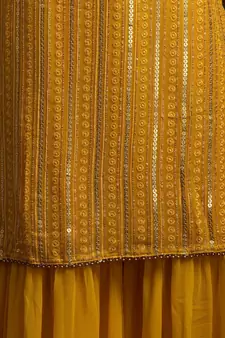 Yellow Color Embroidered Sequence Work Georgette Staright Kurti and Sharara Set With Dupatta