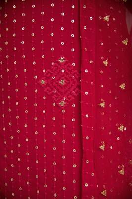 Red Color Embroidered Sequence Work Georgette Staright Kurti and Sharara Set With Dupatta 4