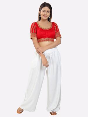 Salwar Studio Women's Red Silk Embroidered Readymade Saree Blouse 5