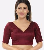Salwar Studio Women's Dark Maroon Silk Solid Readymade Saree Blouse