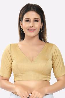 Salwar Studio Women's Gold Silk Solid Readymade Saree Blouse