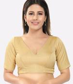Salwar Studio Women's Gold Silk Solid Readymade Saree Blouse