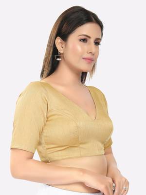 Salwar Studio Women's Gold Silk Solid Readymade Saree Blouse 3