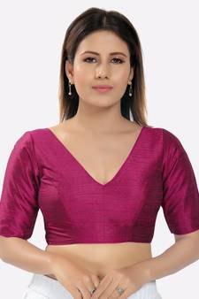 Salwar Studio Women's Magenta Silk Solid Readymade Saree Blouse