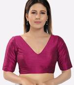 Salwar Studio Women's Magenta Silk Solid Readymade Saree Blouse