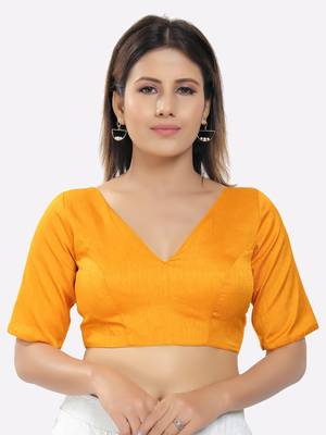 Salwar Studio Women's Mustard Silk Solid Readymade Saree Blouse 1