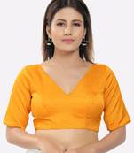 Salwar Studio Women's Mustard Silk Solid Readymade Saree Blouse