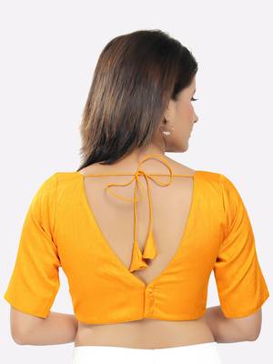 Salwar Studio Women's Mustard Silk Solid Readymade Saree Blouse 2