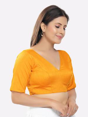 Salwar Studio Women's Mustard Silk Solid Readymade Saree Blouse 3