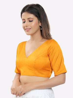 Salwar Studio Women's Mustard Silk Solid Readymade Saree Blouse 4