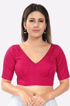 Salwar Studio Women's Pinkish Maroon Silk Solid Readymade Saree Blouse