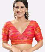 Salwar Studio Women's Pink Brocade Printed Readymade Saree Blouse