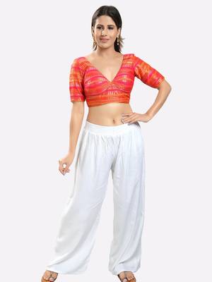 Salwar Studio Women's Pink Brocade Printed Readymade Saree Blouse 5