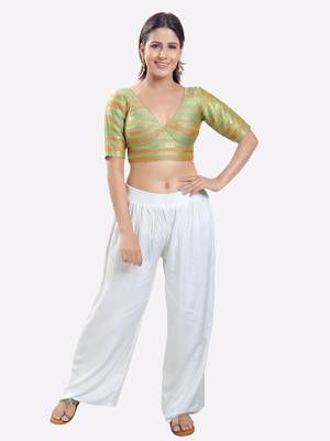 Salwar Studio Women's Pista Green Brocade Printed Readymade Saree Blouse 5