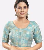 Salwar Studio Women's Sky Blue Brocade Printed Readymade Saree Blouse
