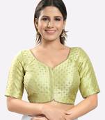 Salwar Studio Women's Pista Green Brocade Printed Readymade Saree Blouse