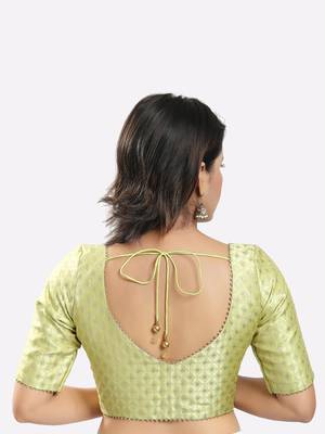 Salwar Studio Women's Pista Green Brocade Printed Readymade Saree Blouse 2