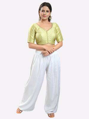 Salwar Studio Women's Pista Green Brocade Printed Readymade Saree Blouse 5