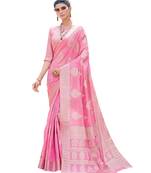 Pink woven silk blend saree with blouse