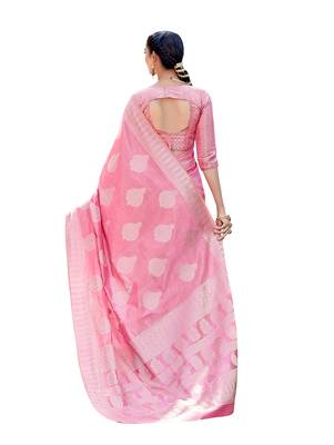 Pink woven silk blend saree with blouse 4
