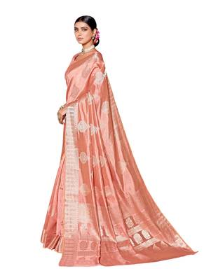 Peach woven silk blend saree with blouse 2